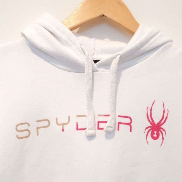 Spyder Tops - Women's Spyder White Fleece Hoodie with Pink Logo Size M